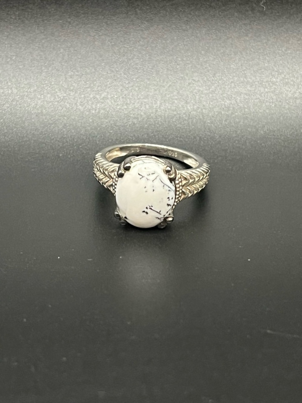 Sterling Silver White Howlite Oval Ring - Elegant Women's Statement Ring